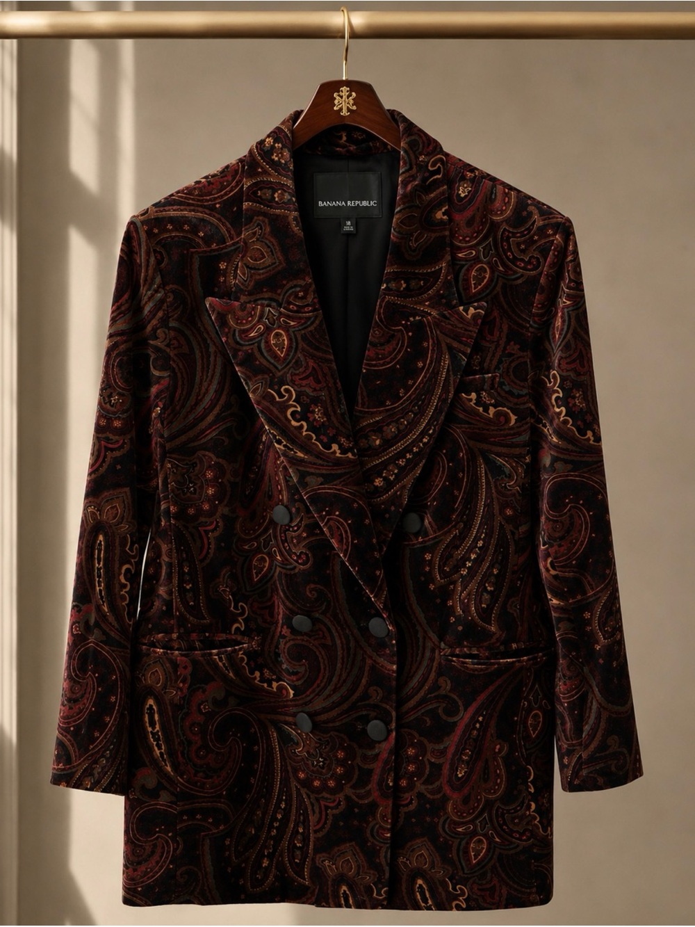 Banana Republic Veluro Paisley Velvet Double Breasted Oversized Blazer Size 18